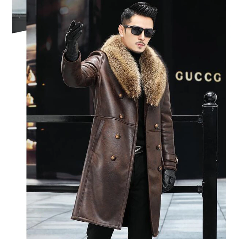 

Denny&Dora Mens Brown Shearling Jacket Warm Shearling Coat Natural Shearling Leather Coat