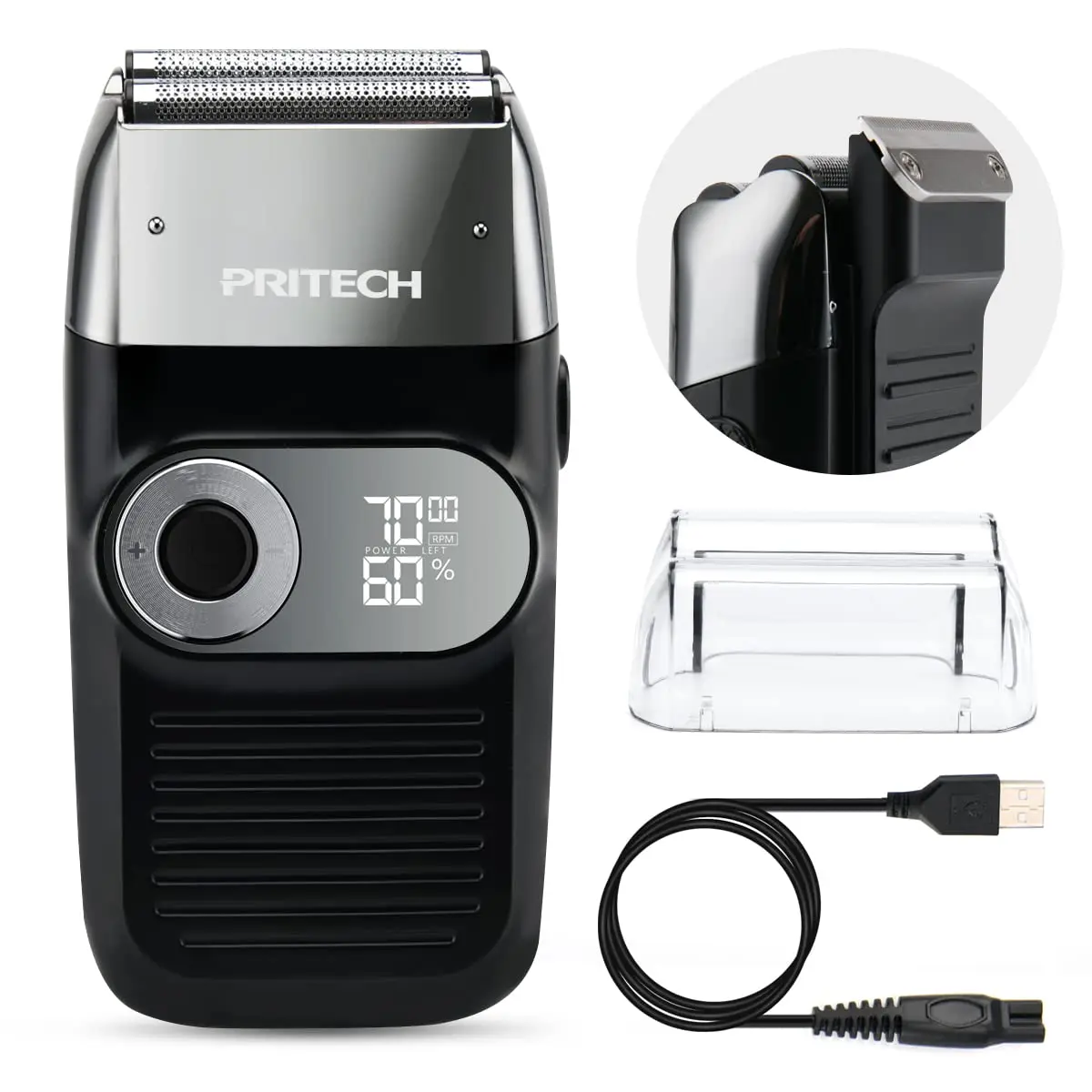 Pritech Rechargeable Electric Shaver for Men Cordless Razor Waterproof Beard Trimmer Head Hair Remover Safety Barber Accessories