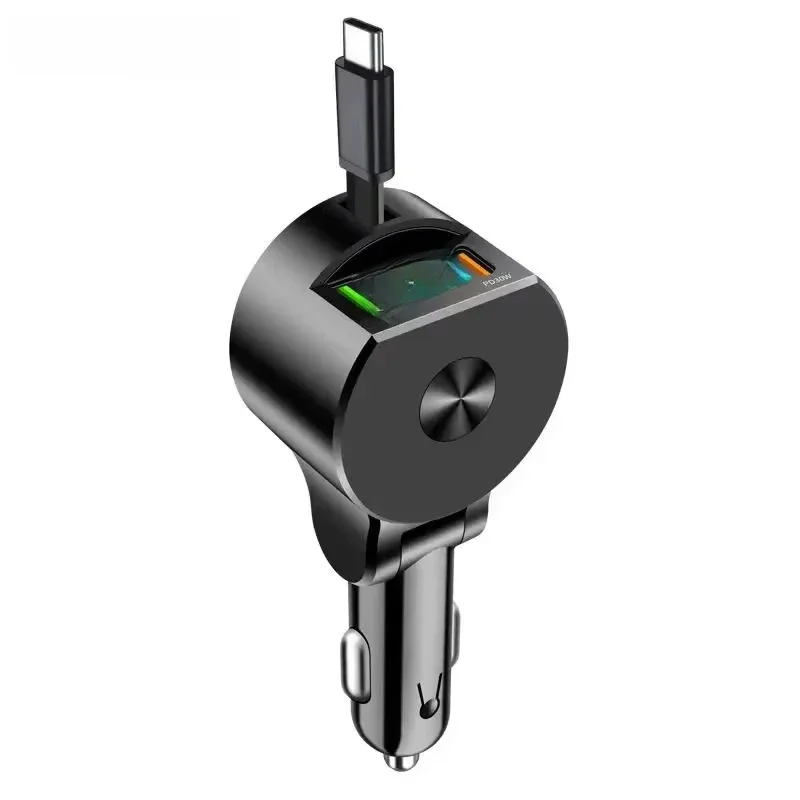 Ładowarka samochodowa USB C 65 W Super szybkie ładowanie z wyświetlaczem napięcia PD 30 W zwijany kabel typu C do iPhone'a 16 Pro Max 15 Samsung — zdjęcie produktu 7