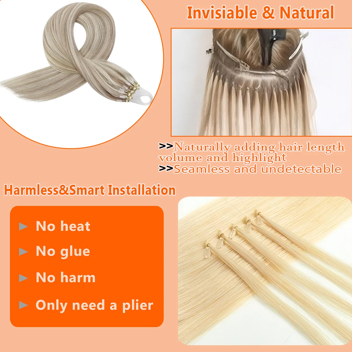 Microlink Hair Extensions Human Hair Micro Bead Hair Extensions Real Human Hair  Cold Fusion Invisible Micro Loop No Glue Needed