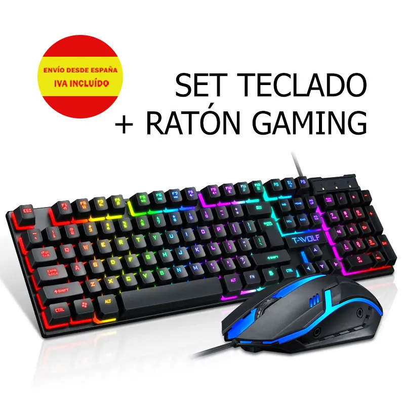 Gaming keyboard and mouse Set with RGB light, gamer keyboard with mechanical feel for gaming, ergonomic.