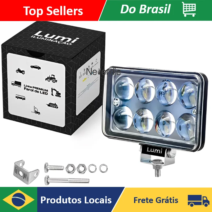 Farol Led Milha Retangular Crital 24w Jeep Troller Pick-up 8 Leds - Neverdie Store