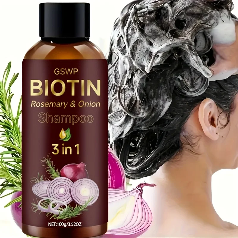 Champú GSWP con Biotina, Romero y Cebolla 3 en 1, Hidratante, Enriquecido, Controla la Grasa para un Cabello Voluminoso 100g