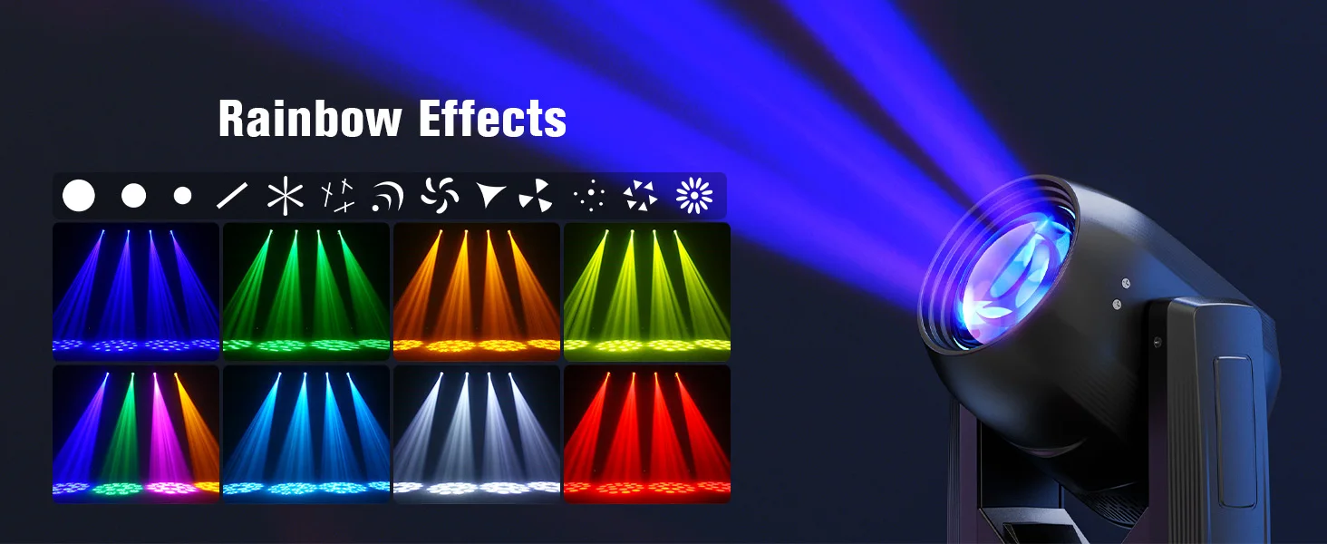 LeLeght 200W Moving Head 18-Facet Prism Stage Light 14CH DMX512 With Sound Activated for Parties Wedding Church Live Show Bar
