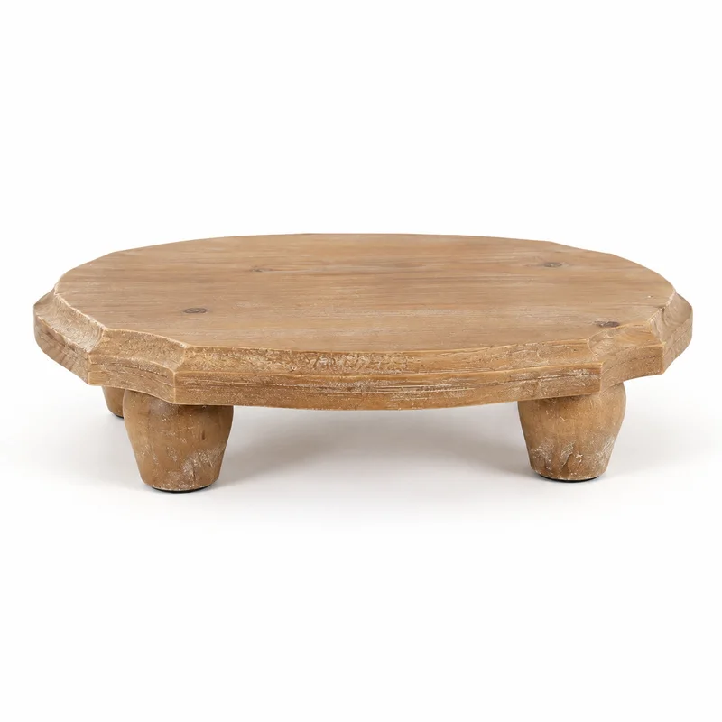 Vintage Fir Wood Pedestal Tray Distressed Farmhouse Tabletop Display Riser Stand for Candles Plants Kitchen Bathroom House Decor