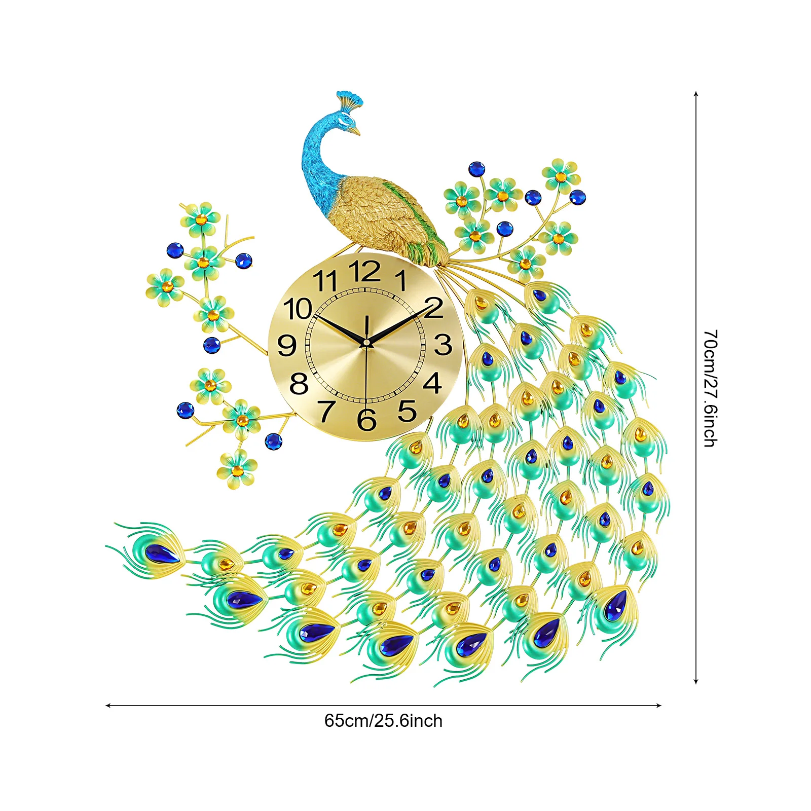

Large Peacock Tail Wall Clock 28", Modern Artistic Design for Living Room Décor