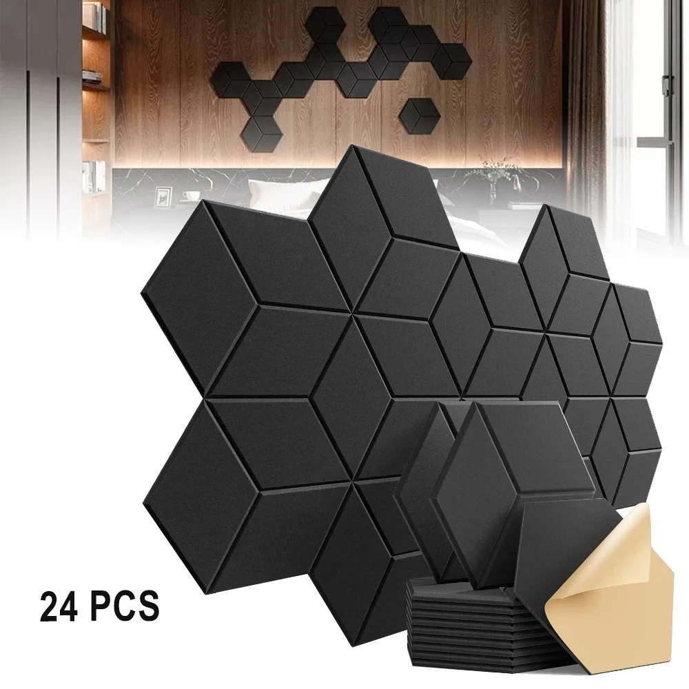 Panneaux muraux acoustiques hexagonaux auto-adhésifs, 24 pièces, feuille d'insonorisation pour studio