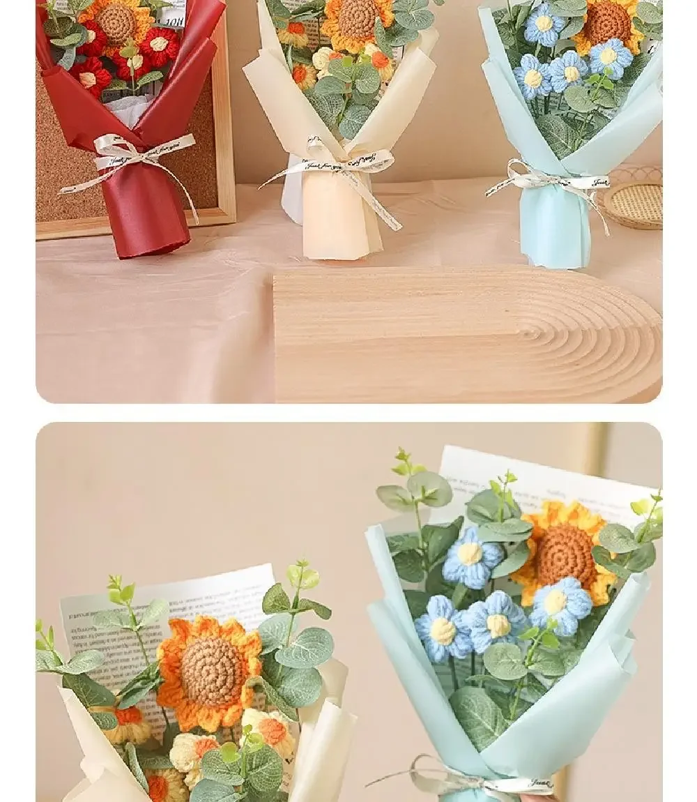 Künstlicher Blumenstrauß Gehäkelte Ewige Blumen Handgefertigter Abschlussstrauß Vatertag Geburtstagsgeschenk Jubiläumsgeschenk – Detail 10