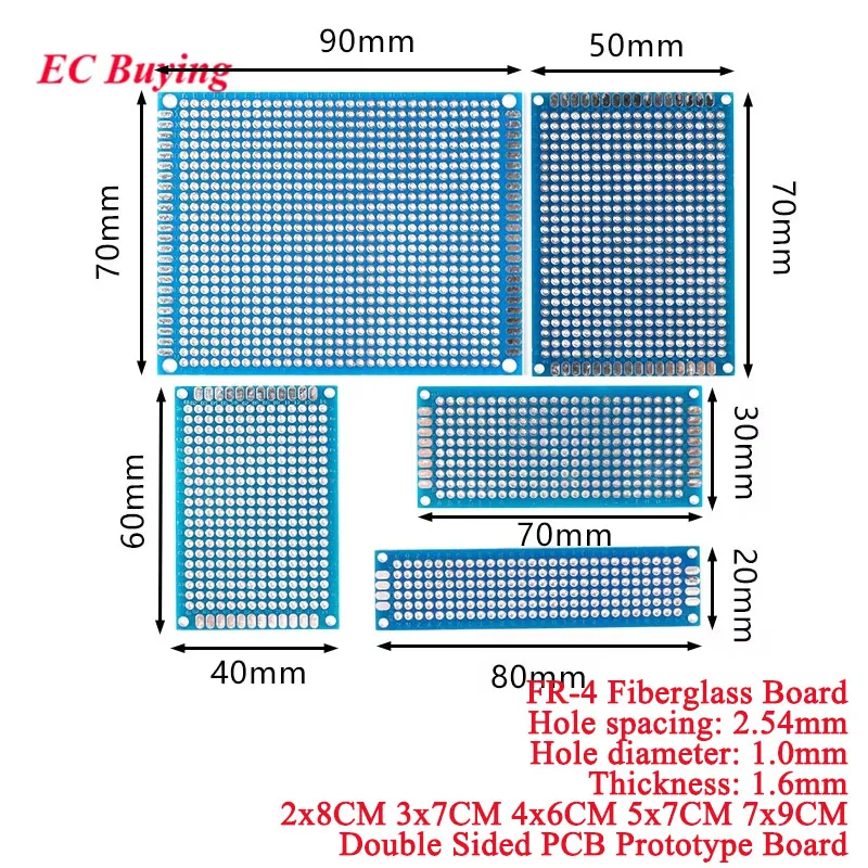 1Pc-10Pcs Double Sided PCB Prototype Board 2x8cm 3x7cm 4x6cm 5x7cm 7x9cm Blue Universal Printed Circuit Board DIY Electronic Kit