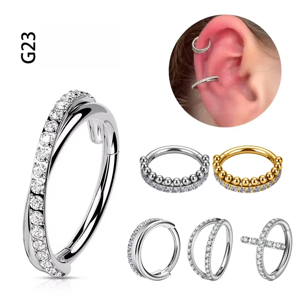 G23 16G titane CZ rangée conque nez anneau Cartilage cerceau Daith Tragus Helix Lobe boucle d'oreille articulé Segment Clicker Piercing bijoux
