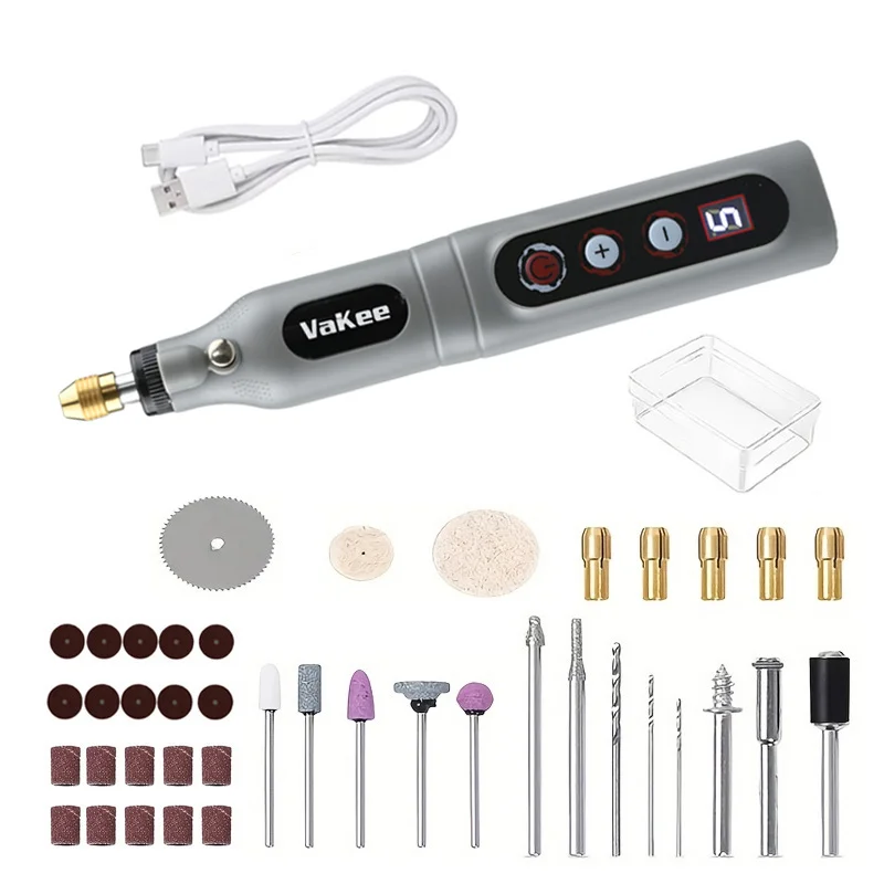 Vakee Mini Rotary Tool 5 Speed 5000‑18000RPM 1300mAh Type‑C Rechargeable 18CM Electric Grinding Engraving Pen DIY Polishin