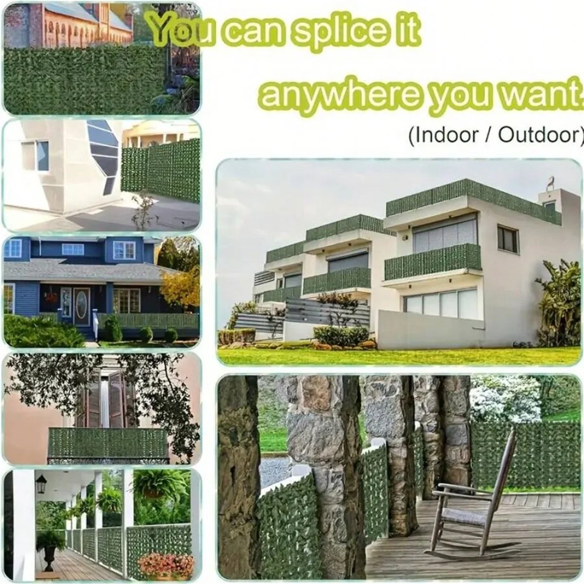 Künstlicher Efeu-Sichtschutzzaun, Wandschirm, UV-beständiger grüner Kunststoffhintergrund für Terrasse, Balkon, Garten, Hinterhof, drinnen und draußen – Detail 7