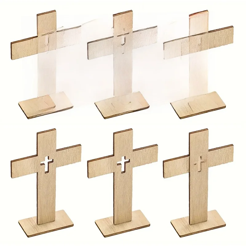 YOMDID 6 pièces croix en bois Crucifix sur pied centres de Table de baptême chrétien décor de première Communion accessoires de cabine photo