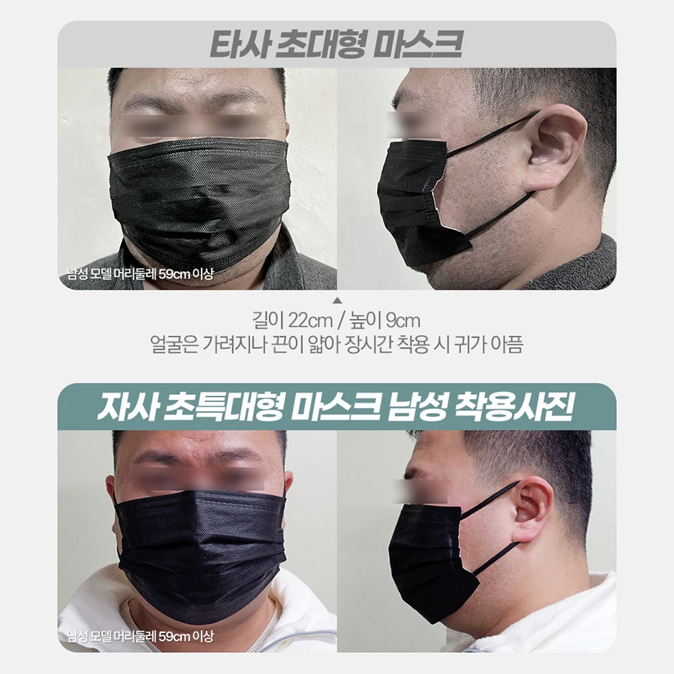 [연말할인/오늘출발] XXXL 특특대형 칼국수끈 매당 150원 운동 귀 안 아프고 숨 쉬기 편한 비말 차단 덴탈 화이트 블랙 일회용 마스0크