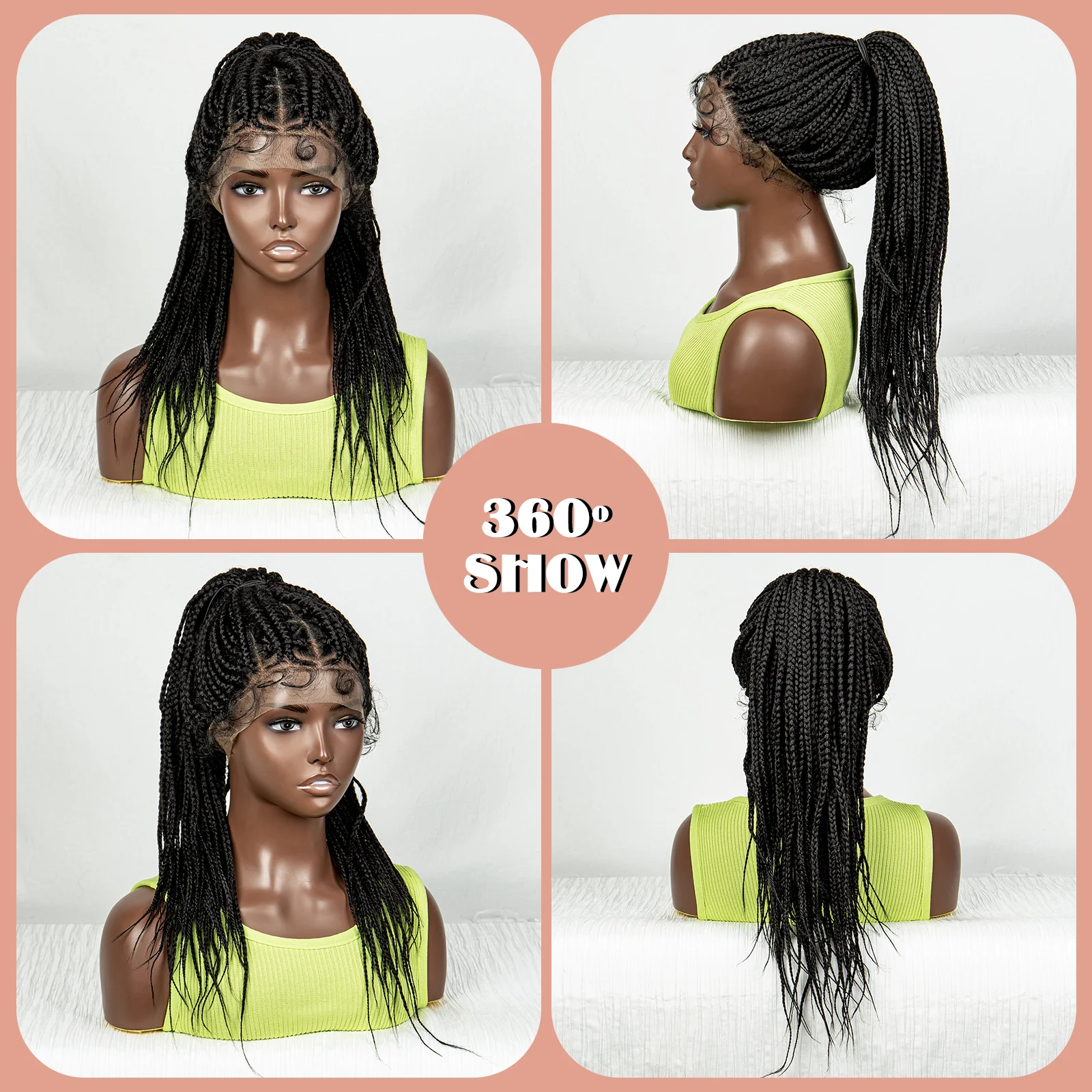 26 Inch High Ponytail Braided Wigs Synthetic Lace Front Braided Wig for Women Knotless Box Twist Braids Wig Cornrow Braiding Wig