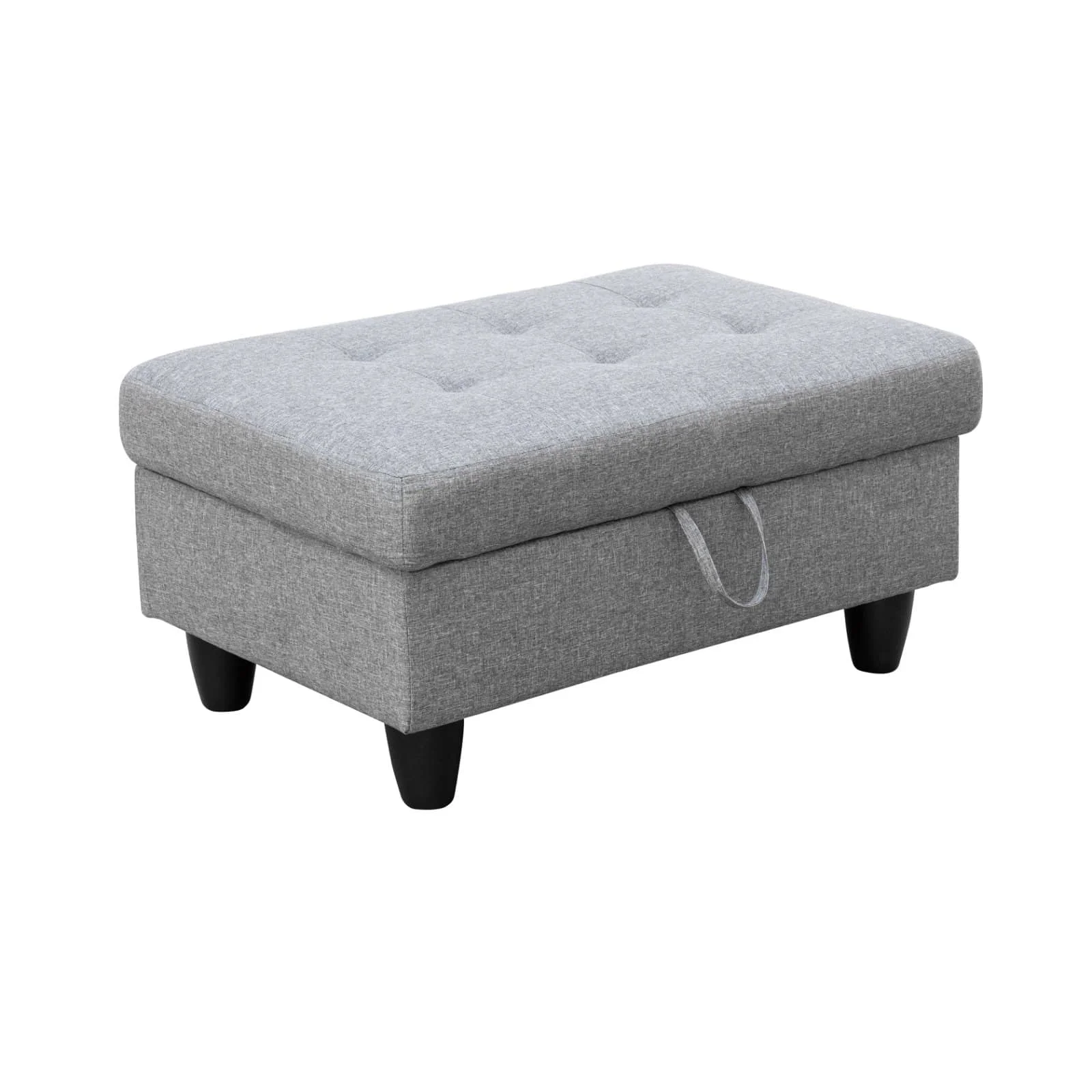 Modern Grey Multipurpose Storage Ottoman - Clean Design Upholstered Footrest Stool with Dual-Layer Spring Cushion & Solid Wood Frame for Modular Sofa Sets