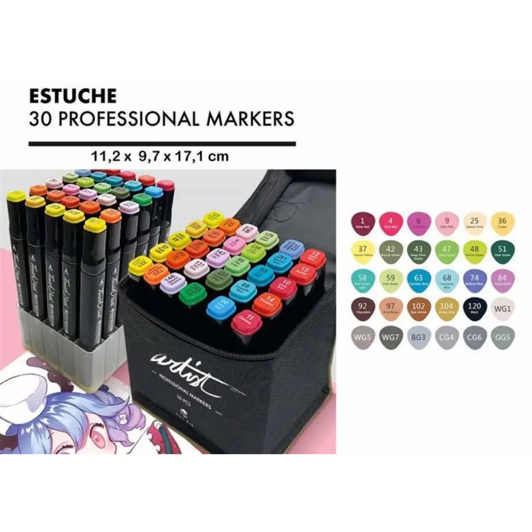 30 Colors PROFESSIONAL MARKERS Ink Alcohol base Double-Tipped Felt MARKERS with Beveled Tip for Drawing, Calligraphy, lettering and Fine Tip for Art Drawing