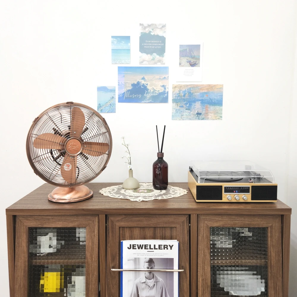 نيكو مروحة معدنية برونزية نحاسية منضدية تصميم داخلي ديكور ريترو نيوترو مروحة جميلة للمنزل مكتب متجر Insta Sensitive Nkf-1213B