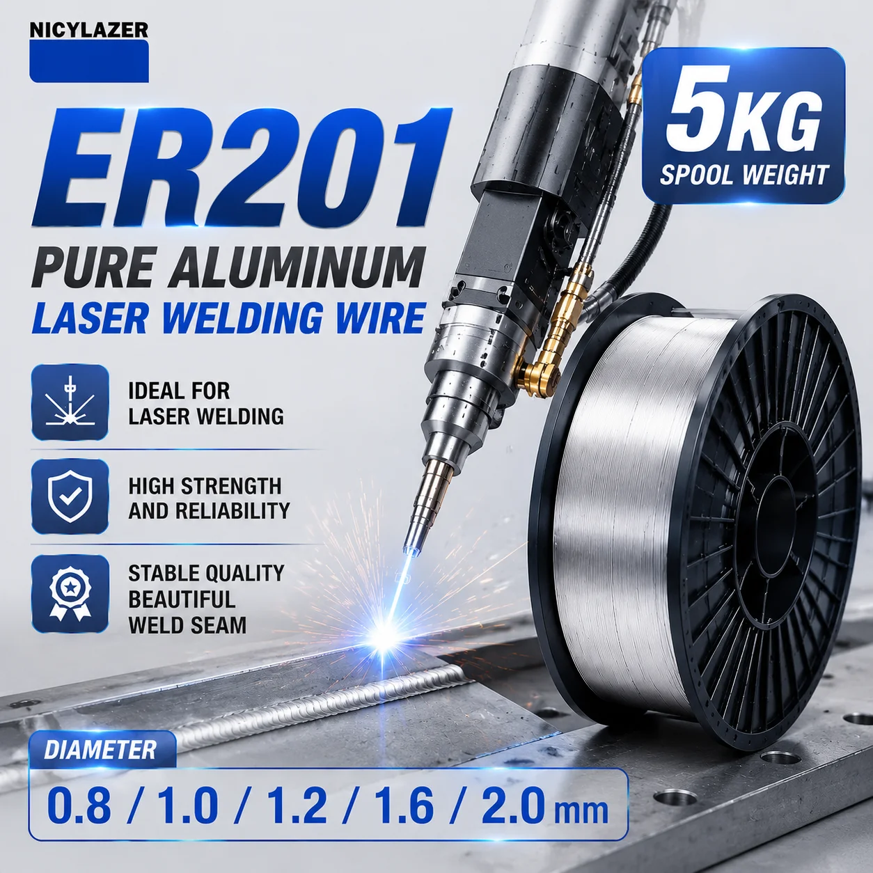 5KG ER201 Stainless Steel Welding Filler Wire Solid Wire Roll 0.6mm-2.0mm for Fiber Laser Welding Machine