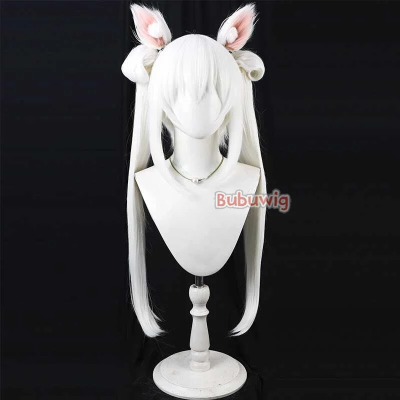 Bubuwig Synthetic Hair Anne: Miracle Fairy Cosplay Wigs Nikke The Goddess of Victory 80cm Long White Ponytail Wig Heat Resistant