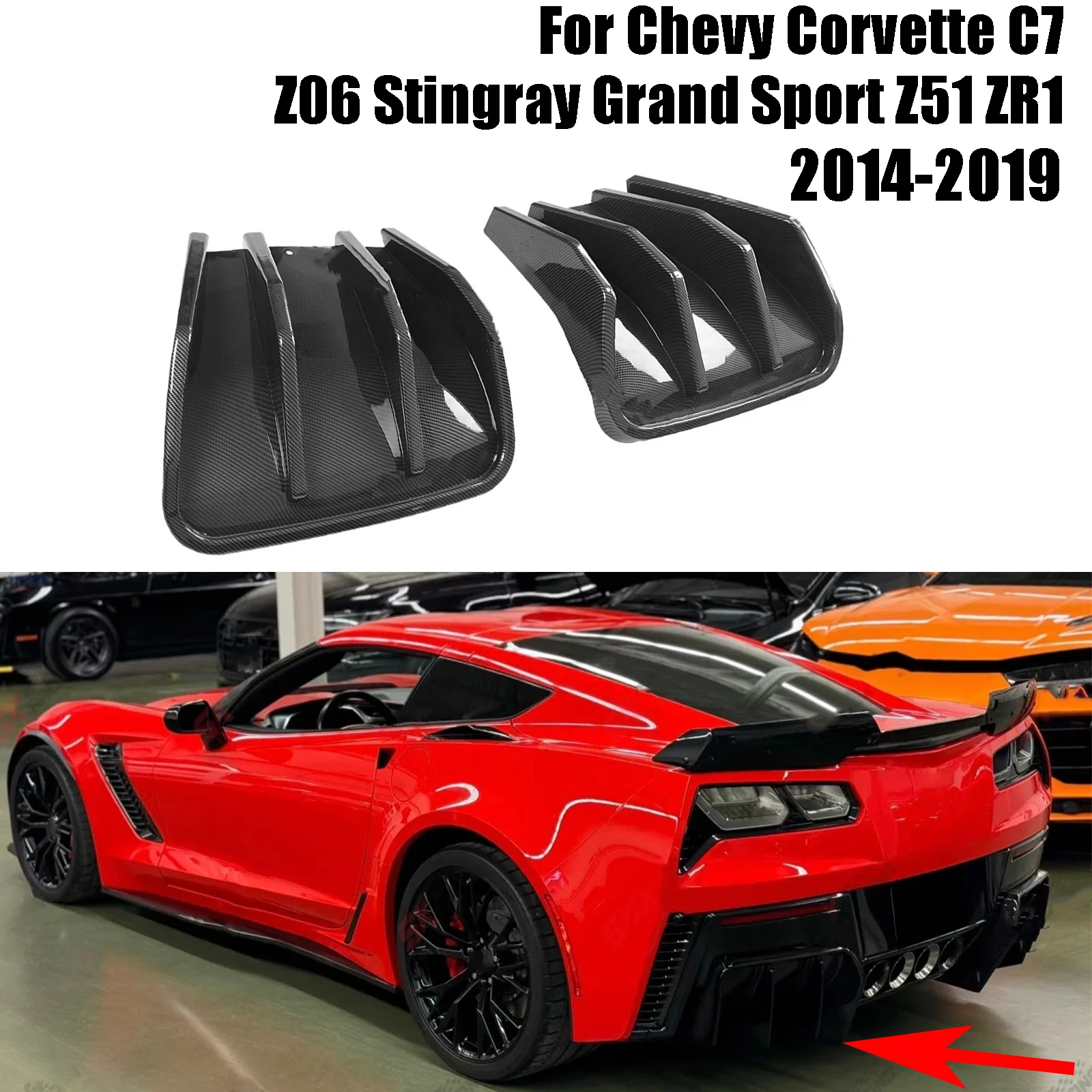

For 2014-2019 Chevy Corvette C7 Z06 Stingray Z51 ZR1 2-Door Stage 3 Car Rear Bumper Lip Diffuser Spoiler Splitter Carbon Look