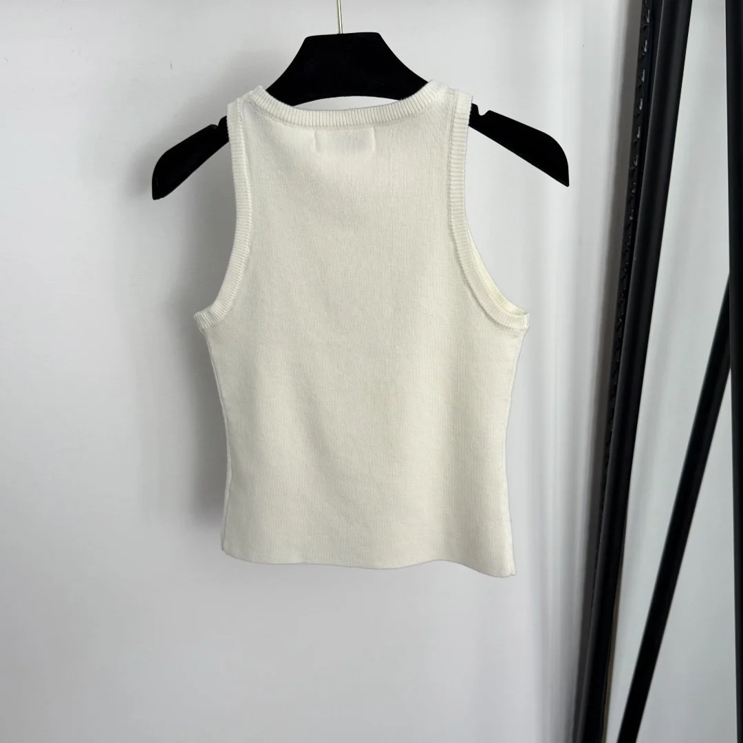 2025 high-quality women's nail bead green letter sticker slim knit vest HL137