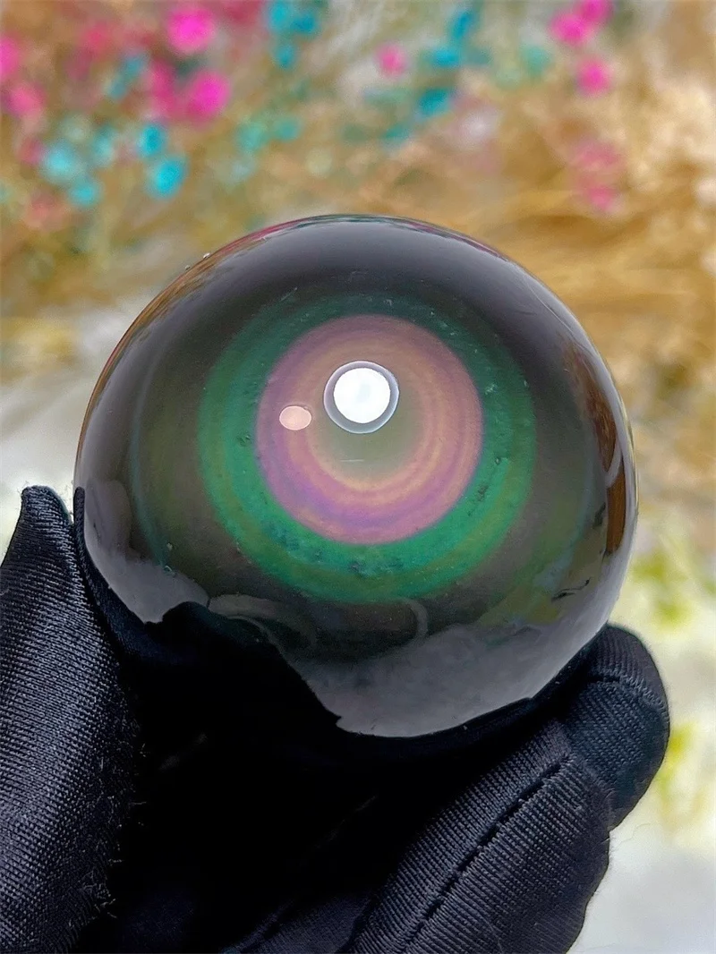 Natural Rainbow Obsidian Sphere Reiki Healing Stone Home Decoration Exquisite Gift