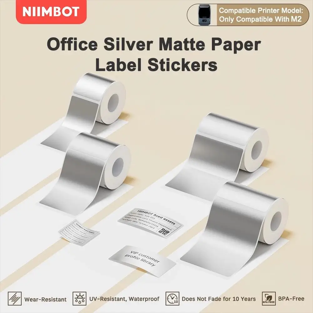 Niimbot M2/M3 Silber-Etiketten Thermotransfer-Druckpapier Festanlagen-Aufkleber Büroausstattung Laser-Silber Selbstklebende Etiketten