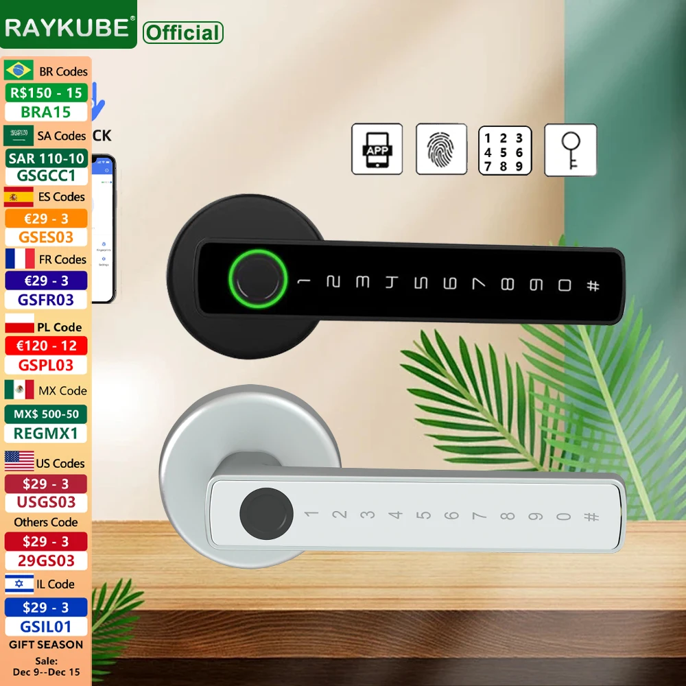 Raykube M 5 Tt Lock Ble Smart Vingerafdruk Deurslot Elektronisch Slot Met Wachtwoord/Sleutel/Tt Lock App Unlock Passage Mode Voor Slaapkamer