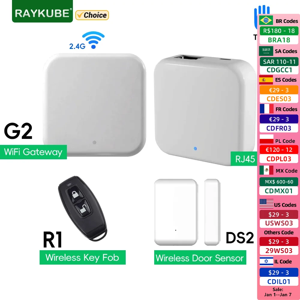 RAYKUBE TT LOCK G2 Draadloze Wifi Gateway Hub RJ45 Bedraad G3 Gateway/TT Lock Sleutelhanger Afstandsbediening/Deur Sensor voor Smart Lock