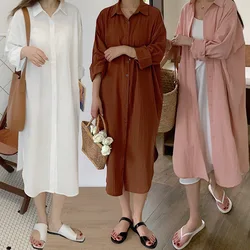 Summer Ladies Long Blouse Dress Vestidos Skirts Loose Casual Female Women Long Sleeve Windbreaker Coat Dress Vestidos Plus Size