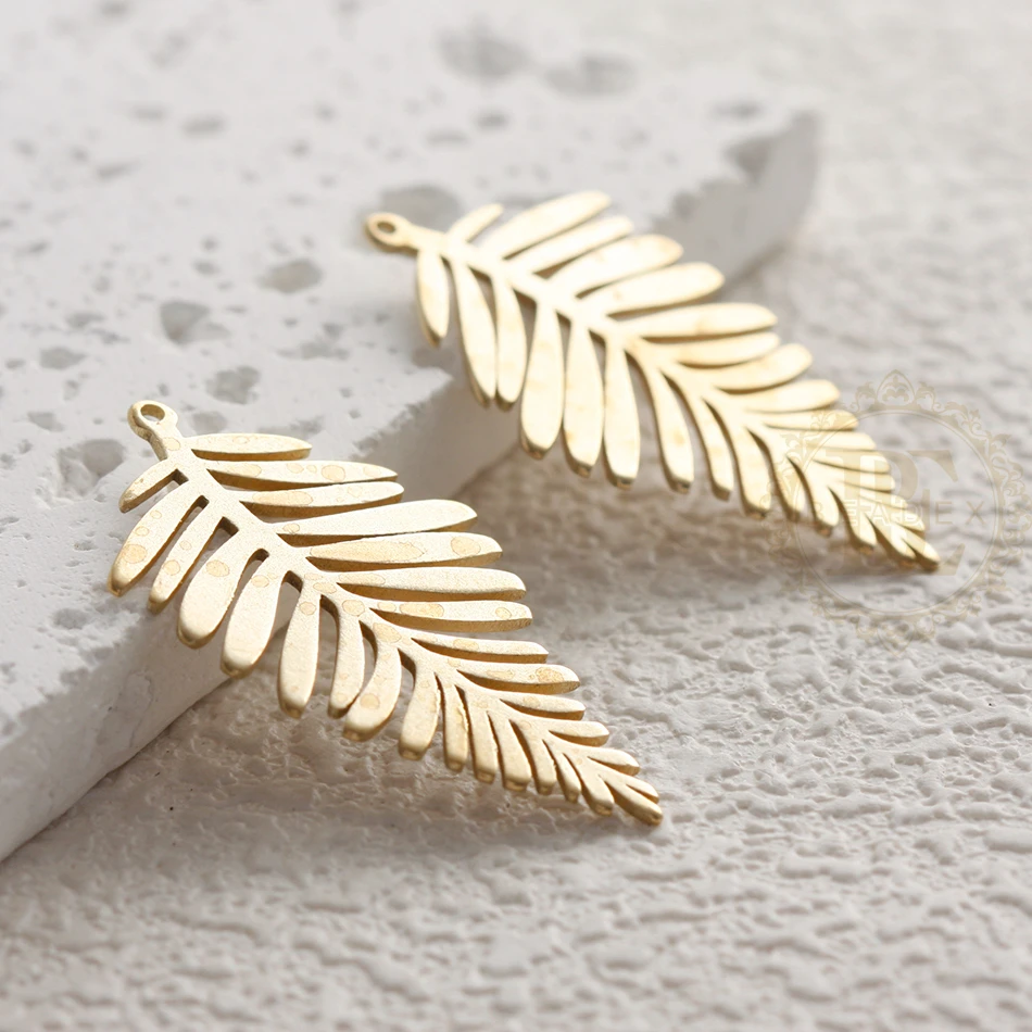 2 Pieces Laser Cut Solid Raw Brass Charm - Leaf 34.5x19mm (4902C-3)