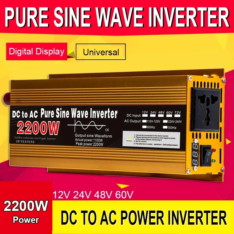 

1600W 2200W 3000W Pure Sine Wave Inverter DC 12V 24V to AC 220V Voltage Converter Solar Power Photovoltaic Conversion Inverters