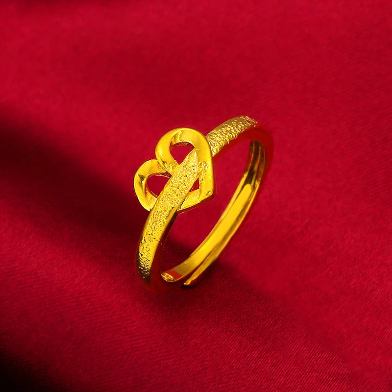 ANIID Ethiopia Dubai 24K Gold Color Arab Heart Rings For Women Wedding Resizable Jewelry African Party Gift Nigerian Jewellery