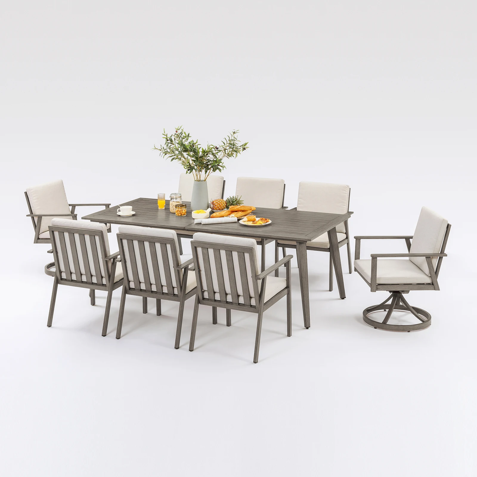 

Обеденный набор для патио SeeHill, 9 предметов, алюминиевый стол с 2 вращающимися стульями, уличная мебель из ометанного дуба для террасы, сада