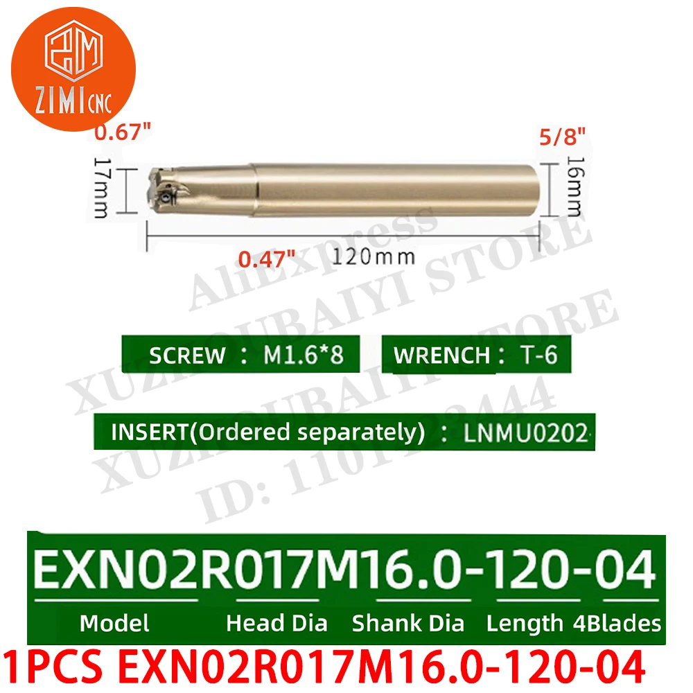 

1PC EXN02R017M16.0-120-04 Индексируемый расточный резец из вольфрамовой стали Держатель концевой фрезы для черновой обработки и фрезерования с глубокой подачей 90°