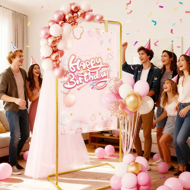 قوس حفلة ذهبي مستطيل - إطار خلفية للاحتفال بارتفاع قابل للتعديل - ديكور احتفالات الزفاف وأعياد الميلاد