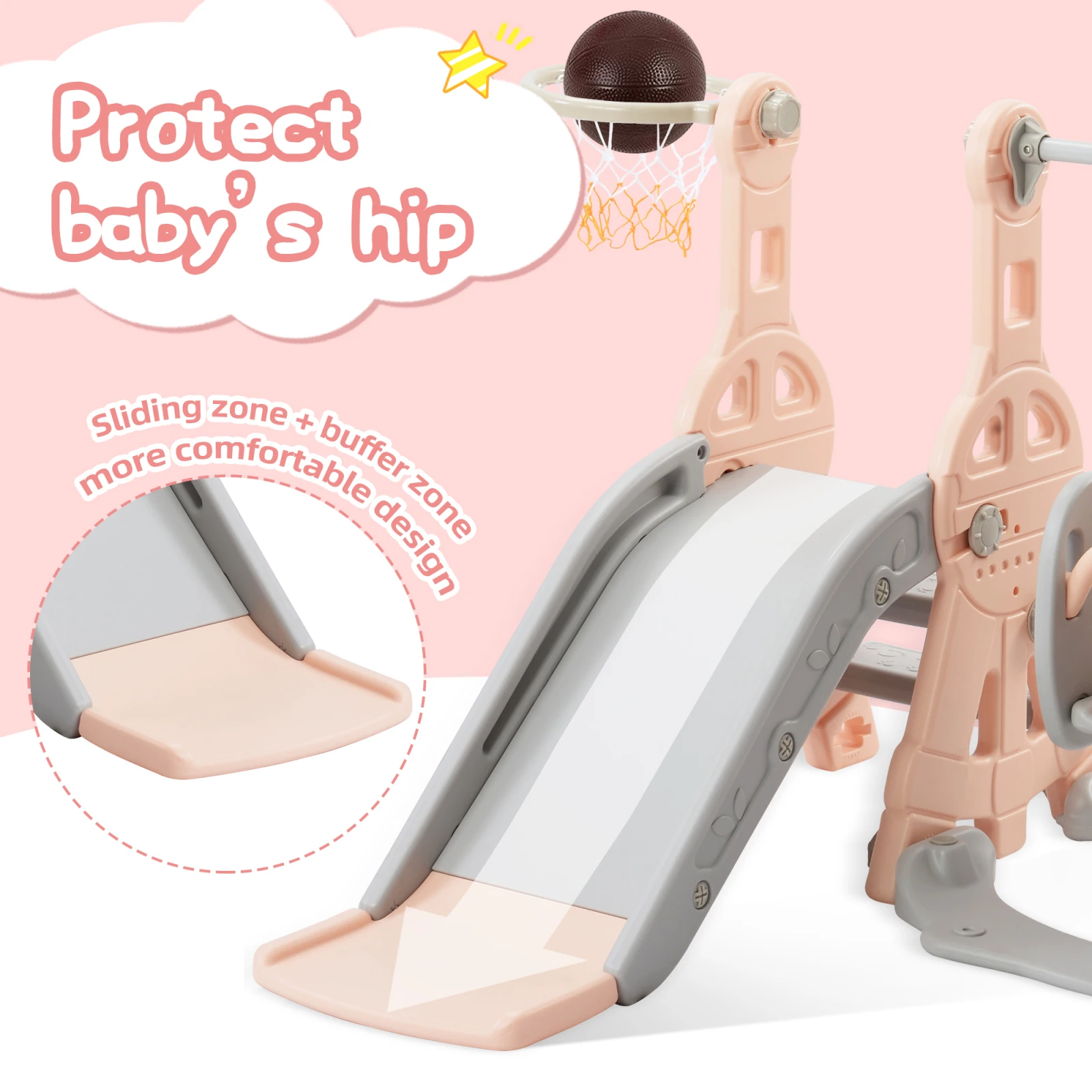 شرائح أطفال 4 في 1 مع سلم تسلق، طوق كرة سلة، نفق منزلق ولعب، للأطفال من عمر سنة واحدة، داخلي وخارجي