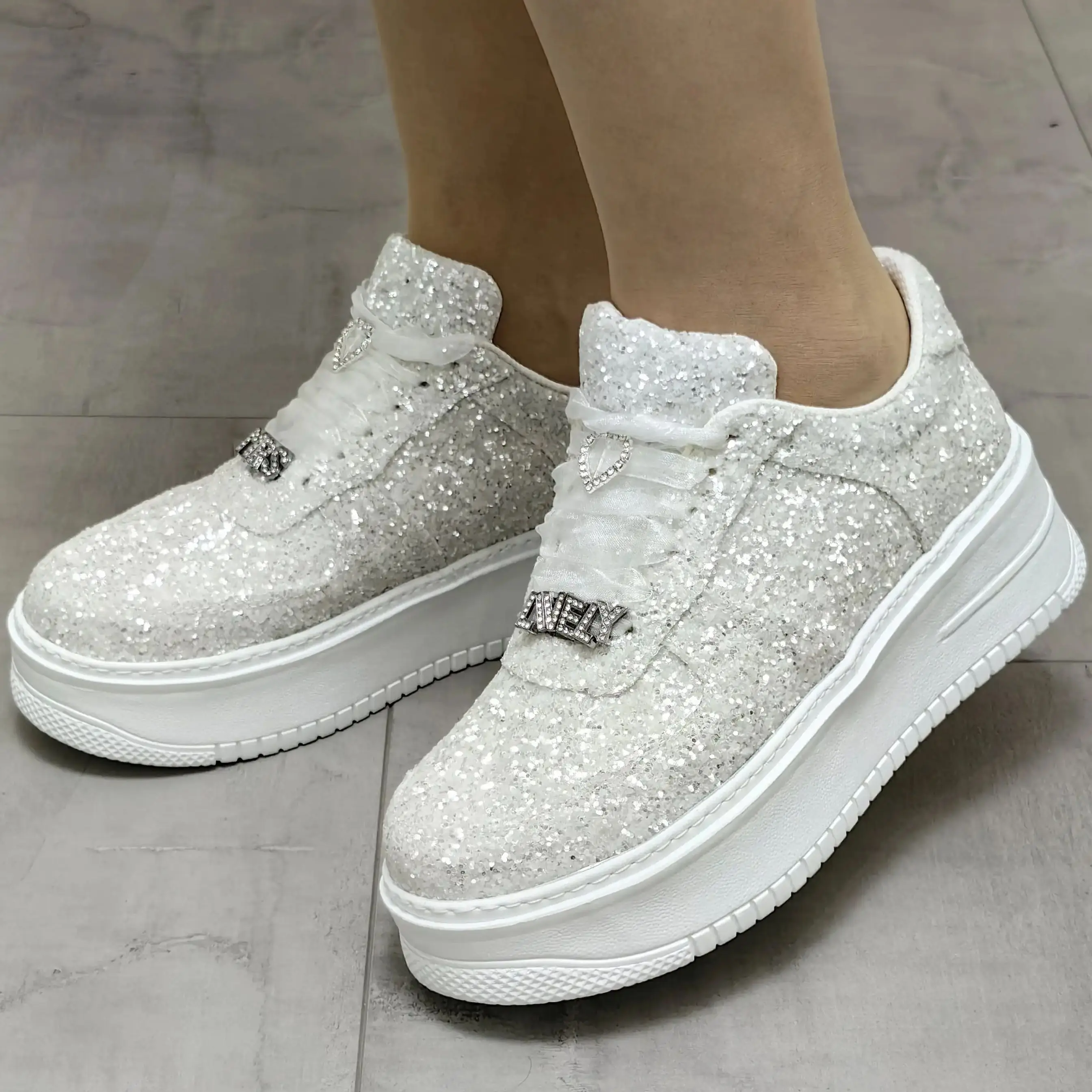 Glitter Sports Bridal shoes Personalize Wedding Shoe white Sneakers Shoes Wedding dress shoes party shoes