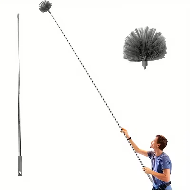 1pc Nettoyeur de plafond en toile d'araignée à longueur réglable - Balai métallique robuste avec poignée ergonomique, outil de dépoussiérage multi-surfaces pour