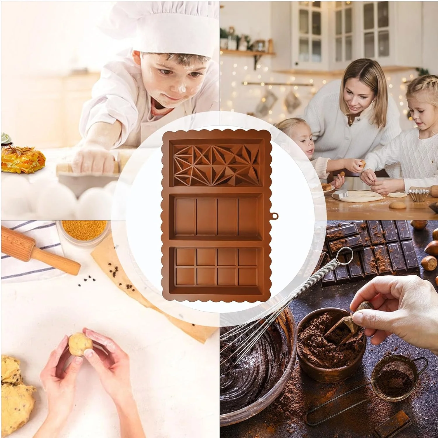 قوالب ألواح شوكولاتة من السيليكون، قوالب حلوى مستطيلة غير لاصقة مع فتحات تعليق، قوالب خبز يدوية قابلة لإعادة الاستخدام