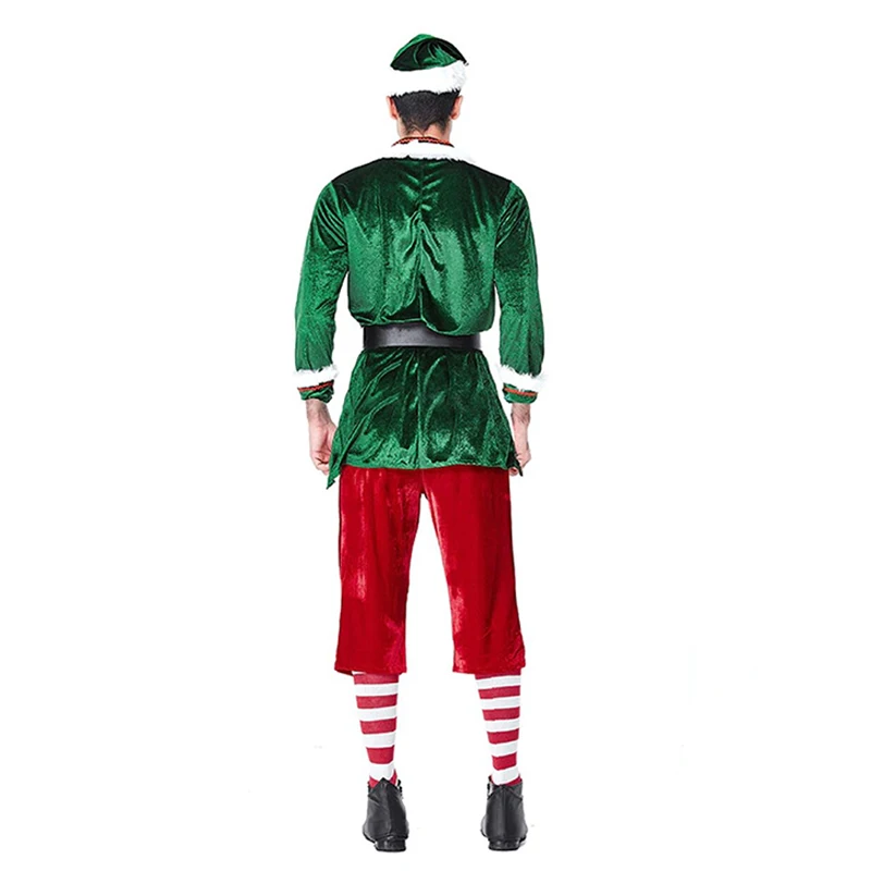 Adult Christman New Year Holiday Cosplay Men Santa Claus Elf Costume