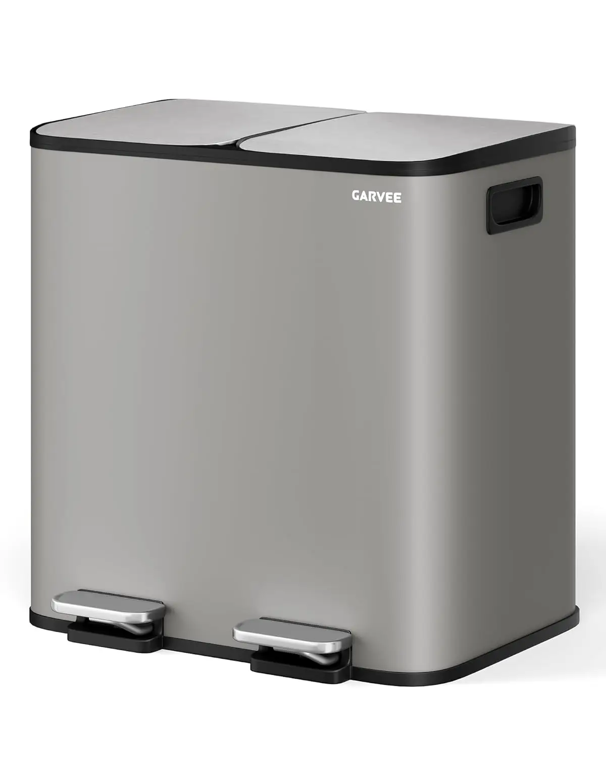 Poubelle de cuisine, poubelle à double compartiment, système de tri des déchets 2 x 15 litres, poubelle à pédale avec couvercle en acier inoxydable, couvercle à fermeture douce avec seau intérieur pour le recyclage et les déchets résiduels