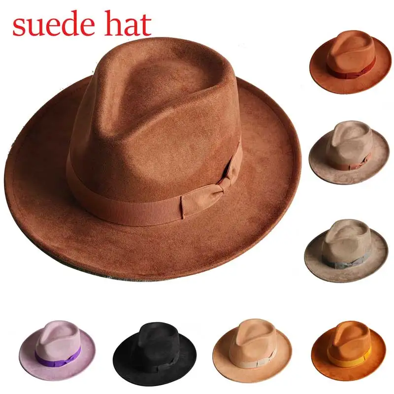 

Stiff Brim Rancher in Suede Hat2025 new bow accessories men and women jazz hat classic wide brim hat sombrero mujer шляпа женск