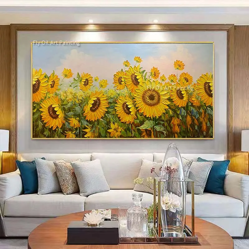 Modern Abstract Canvas Wall Art Sunflower Oil Painting Handmade on Canvas Modern Floral Field Artwork For Living Room Home Decor