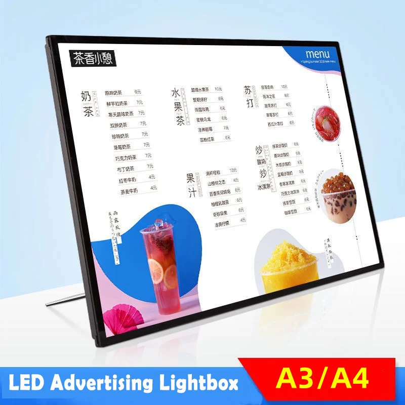 Luminous Menu Display Card Restaurant Menu Board LED Crystal Lightbox Acrylic Photo Frame Desktop LED Advertising Display