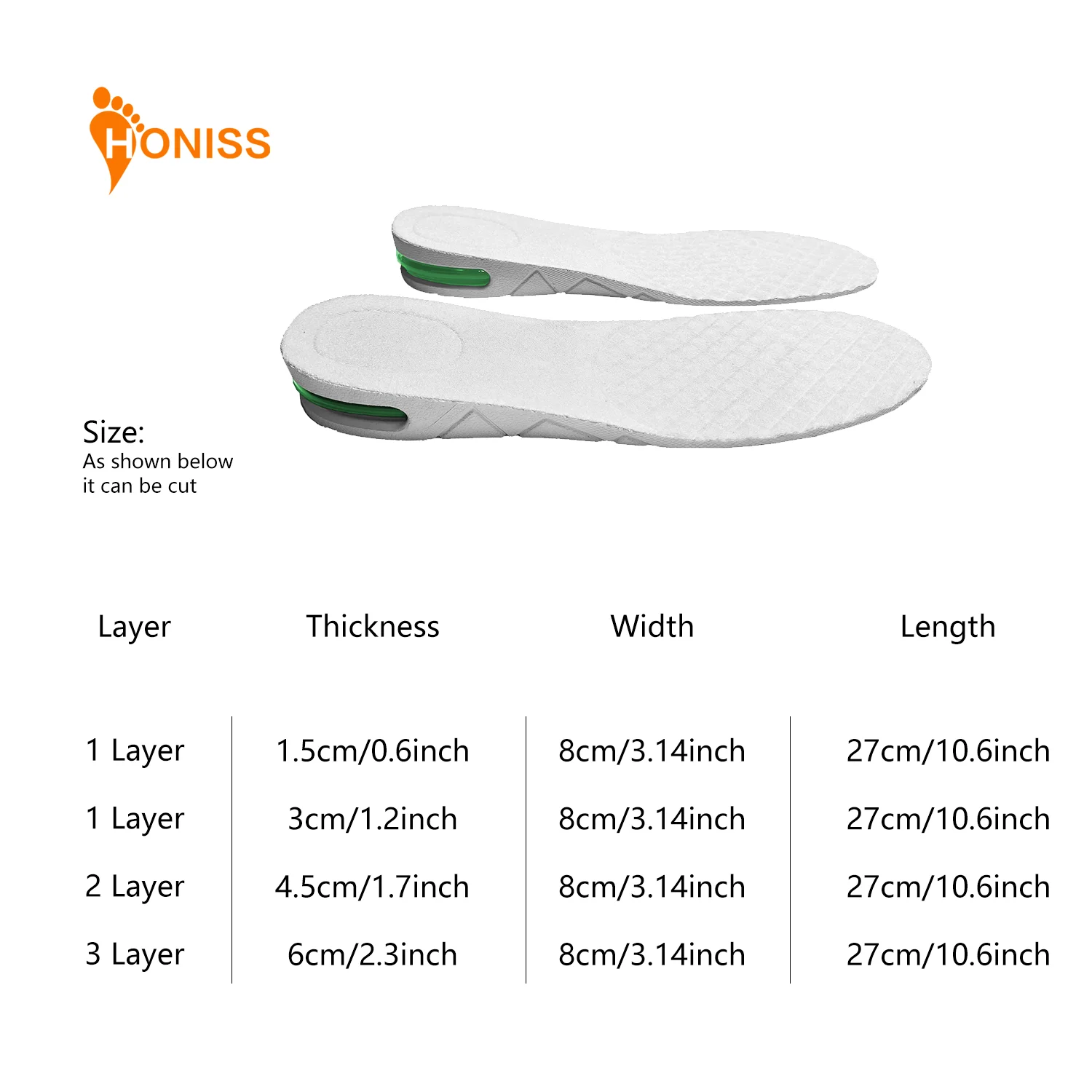 Height Increase Insole Invisible Heightening Template Air Cushion Shoe Inserts Variable Height Insoles Adjustable Cut Foot Pad