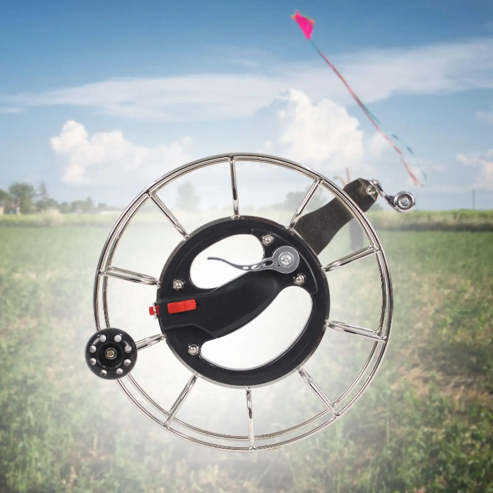Nawijarki do lin do latawców Hamulec ręczny Akcesoria do latawców Wygodny uchwyt Zabawa na świeżym powietrzu Duży kołowrotek do latawców Koło do latawców Stal nierdzewna