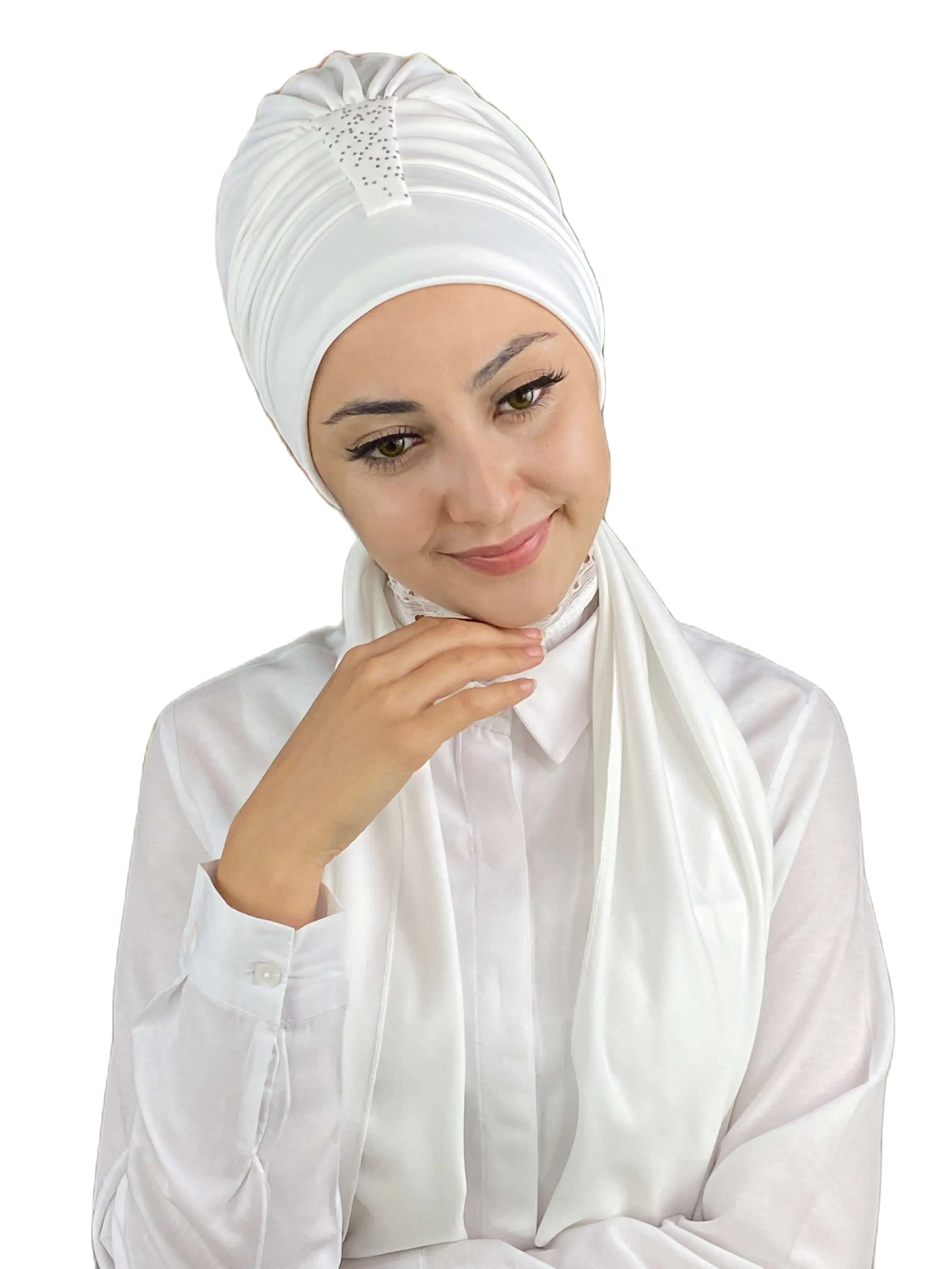 2023 New Fashion Hijab Woman\'s Hat Islamic Top Wear Foulard Shawl Hürrem Stone Single Piece Scarf White Bonnet