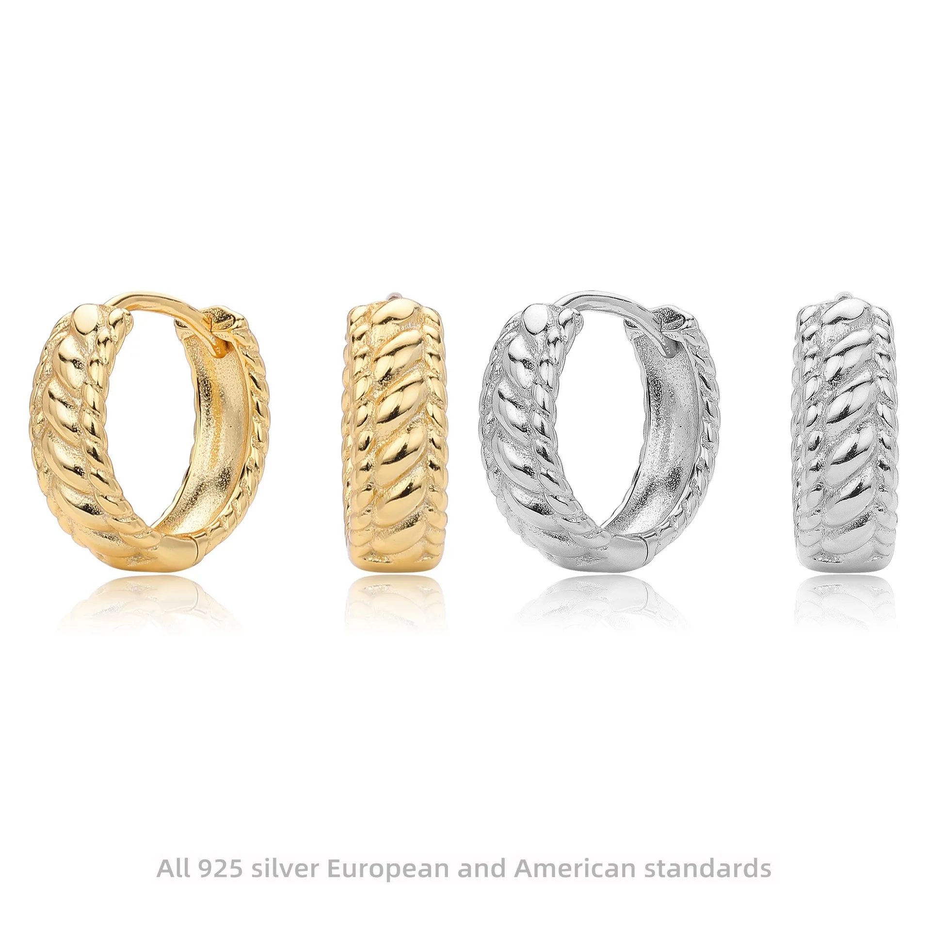

S925 Sterling Silver Twisted Hoop Earrings Vintage Textured Studs for Women Minimalist Elegant Jewelry Gift